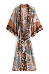 Boho Robe, Kimono Robe, Beige Flamingo - Wild Rose Boho
