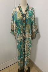 Boho Robe, Kimono Robe, Green Flamingo - Wild Rose Boho