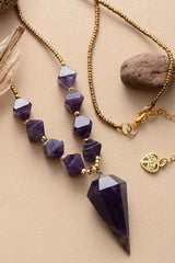 Boho Necklace, Amethysts Hexagonal Cone Pendant Necklace
