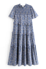 Midi Dress, Boho Dress, Blue Starflower - Wild Rose Boho