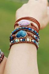 Boho Bracelet, 3 Layers Leather Wrap Bracelet, Jasper Apatite Heart