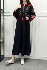 Boho Dress, Gown, White and Navy Cotton Tapestry - Wild Rose Boho