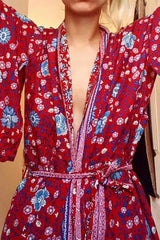 Boho Robe, Kimono Robe, Beach Cover up, Red Wild Flower
