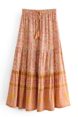 Boho Skirt, Hippie Skirts, Maxi Skirt, Crimson Fire Pink