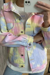Boho Jacket, Tie Dye Denim Jacket in Candy
