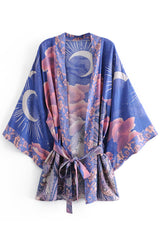 Boho Robe, Kimono Robe, Blue Eclipse Flower - Wild Rose Boho