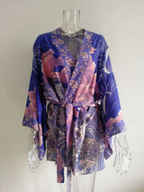 Boho Robe, Kimono Robe, Blue Eclipse Flower - Wild Rose Boho