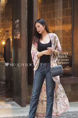 Boho Robe, Kimono Robe, Sweet Vintage Pink Flower - Wild Rose Boho