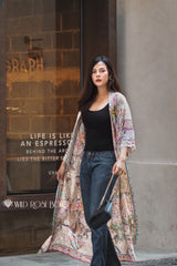 Boho Robe, Kimono Robe, Sweet Vintage Pink Flower - Wild Rose Boho