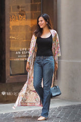 Boho Robe, Kimono Robe, Sweet Vintage Pink Flower - Wild Rose Boho
