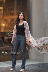 Boho Robe, Kimono Robe, Sweet Vintage Pink Flower - Wild Rose Boho