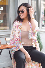 Boho Robe, Kimono Robe, Sweet Vintage Pink Flower - Wild Rose Boho