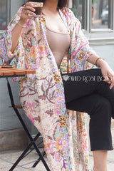 Boho Robe, Kimono Robe, Sweet Vintage Pink Flower - Wild Rose Boho