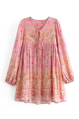 Mini Dress, Boho Dress, Karlie Vintage Pink Rose - Wild Rose Boho