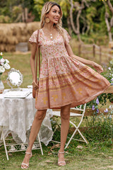 Mini Dress, Boho Dress, Sundress, Indian Flower Pink - Wild Rose Boho