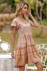 Mini Dress, Boho Dress, Sundress, Indian Flower Pink - Wild Rose Boho