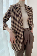 Boho Autumn Blazer, Vintage Plaid Blazer Sawyer in Black and Brown