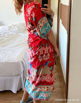 Boho Robe – “Kelly Red” Wild Flower Kimono Cover-Up for Beach or Lounge