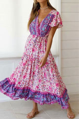 Maxi Dress, Boho Dress, Wild Floral, Fresh Pink Fuchsia - Wild Rose Boho