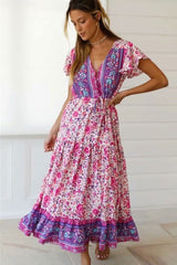 Maxi Dress, Boho Dress, Wild Floral, Fresh Pink Fuchsia - Wild Rose Boho