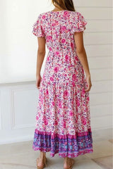 Maxi Dress, Boho Dress, Wild Floral, Fresh Pink Fuchsia - Wild Rose Boho
