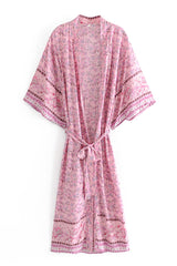 Boho Robe, Kimono Robe, Pink Susan Vine - Wild Rose Boho