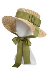 Boho Hat, Sun Hat, Beach Hat, Wide Brim Straw Hat,Green Ribbon - Wild Rose Boho