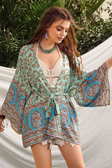 Boho Robe, Kimono Robe, Wild Floral in Mint Green - Wild Rose Boho