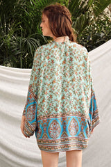 Boho Robe, Kimono Robe, Wild Floral in Mint Green - Wild Rose Boho