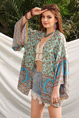 Boho Robe, Kimono Robe, Wild Floral in Mint Green - Wild Rose Boho