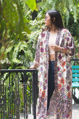 Boho Robe, Kimono Robe, Black White Flower Zebra - Wild Rose Boho