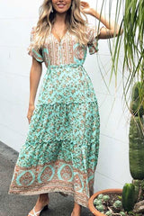 Maxi Dress, Boho Dress, Sundress, Wild Floral in Green Mint - Wild Rose Boho