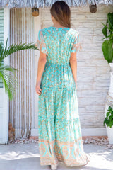Maxi Dress, Boho Dress, Sundress, Wild Floral in Green Mint - Wild Rose Boho