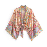 Kimono Robe – “Maribel” Boho Short Cover-Up in Peony Pink Floral