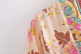 Kimono Robe – “Maribel” Boho Short Cover-Up in Peony Pink Floral