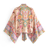 Kimono Robe – “Maribel” Boho Short Cover-Up in Peony Pink Floral