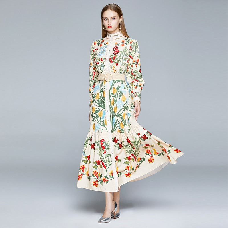 Vintage Dress, Boho Maxi Dress, Gown, White Victoria Flower Garden
