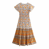 Midi Dress, Boho Dress, Sundress, Aubrey Zaynab in Yellow Pink and Green