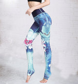 Yoga Legging, Yoga Pants, Boho Legging, Printed Tight, Blue Rose