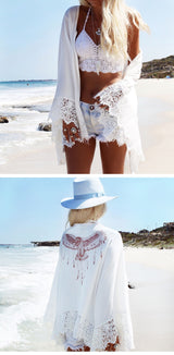 Boho Robe, Kimono Robe, Beach Cover up, Short Robe, White Eagle
