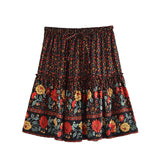 Boho Two Piece Set, Crop Top and Mini Skirt, Sierra Pansy in Red, Black and Green