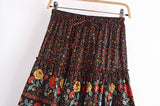 Boho Two Piece Set, Crop Top and Mini Skirt, Sierra Pansy in Red, Black and Green