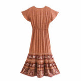 Midi Dress, Boho Dress, Sundress, Aubrey Eulalie in Brown and Blue