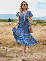 Midi Dress, Boho Dress, Sundress, Aubrey Eulalie in Brown and Blue