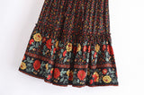 Boho Two Piece Set, Crop Top and Mini Skirt, Sierra Pansy in Red, Black and Green