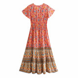 Midi Dress, Boho Dress, Sundress, Aubrey Zaynab in Yellow Pink and Green