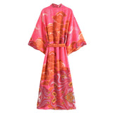 Boho Robe – “Oceane Moonlight” Bohemian Kimono Cover-Up in Pink Floral for Women