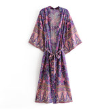 Boho Kimono Robe – “Forest in Purple” Floral Beach Cover-Up for Women