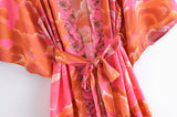 Boho Robe – “Oceane Moonlight” Bohemian Kimono Cover-Up in Pink Floral for Women