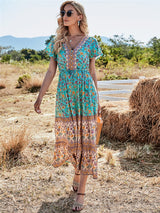 Midi Dress, Boho Dress, Sundress, Aubrey Zaynab in Yellow Pink and Green
